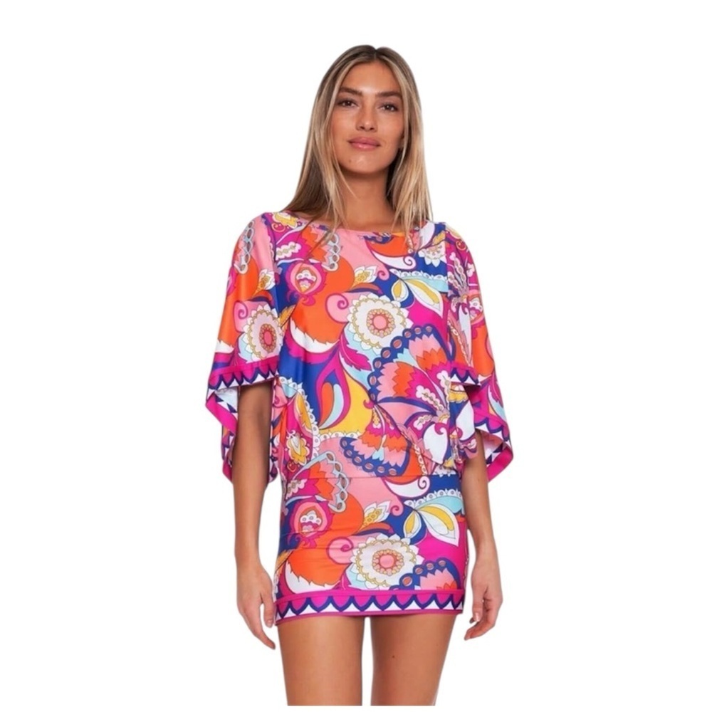 Trina Turk Sevilla Colorful Floral Swim Cover-Up Excellent Size S - Picture 10 of 10